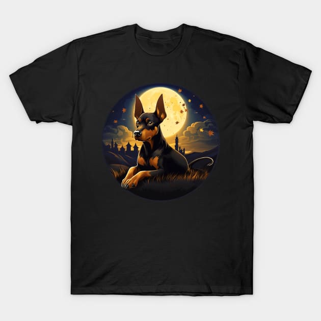 doberman dog under the moon T-Shirt by Alli_art